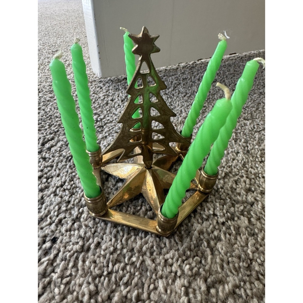 Brass Christmas Candle Holder‎ Tree With Candles